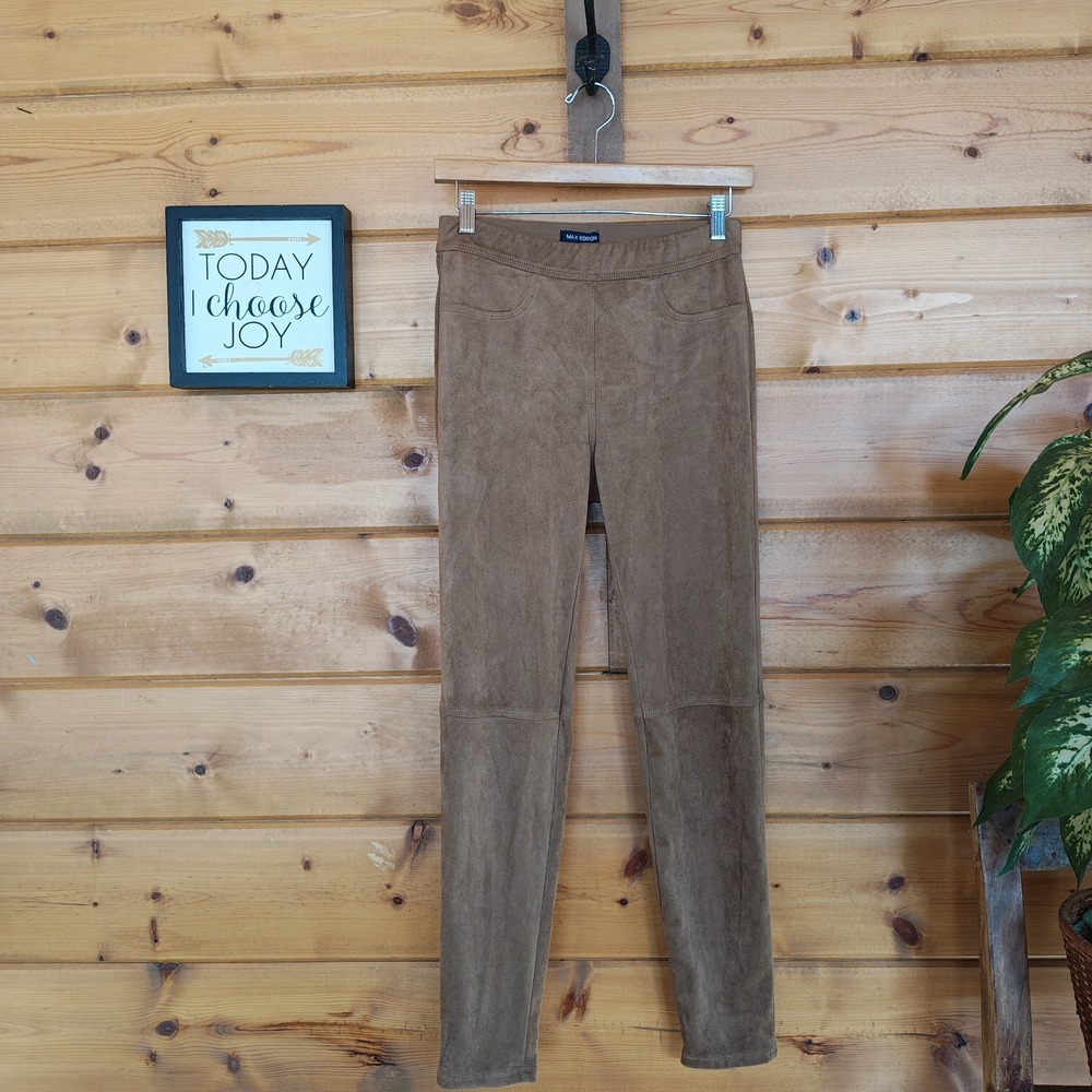 Vintage Y2K Max Edition Brown Faux Suede Skinny Pant 7808M06 Stretch Pocket Sz S